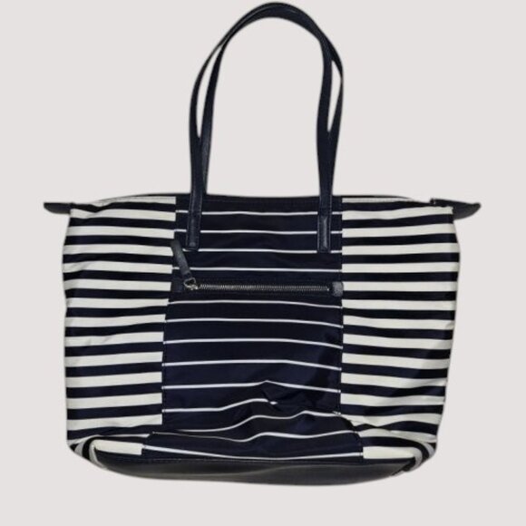 * NEW Navy Blue and White Striped AVON Lined Vinyl Tote Bag - Picture 1 of 5